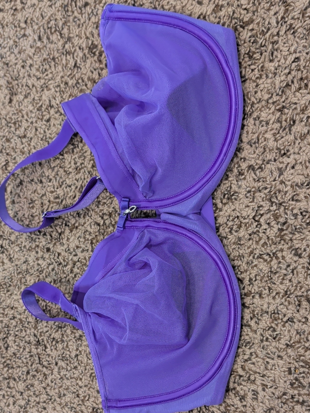 Curvy Couture Vibrant Purple Sheer Front-Zip Bra